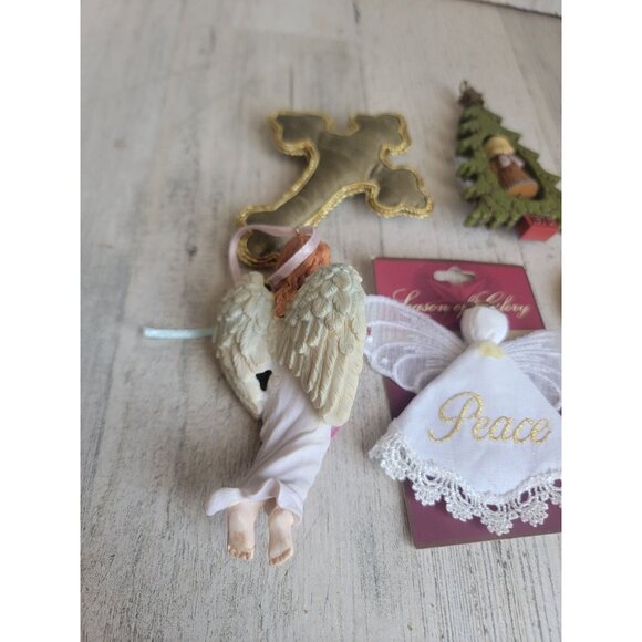 Religious cross angel cherub ornament Xmas set - Picture 10 of 11